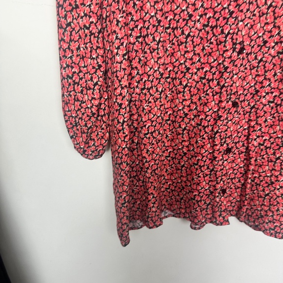 Zara Red Floral Printed Button Ruffle Shoulder Long Sleeve Mini Dress XL - Picture 7 of 13